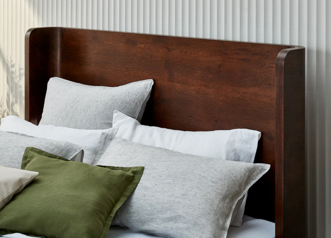 BOWER King Platform Bed Curved Oak with Aged Oak finish