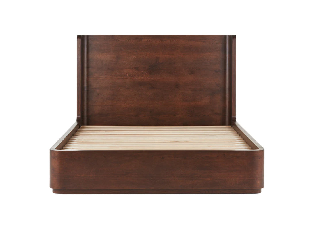 BOWER King Platform Bed Curved Oak with Aged Oak finish