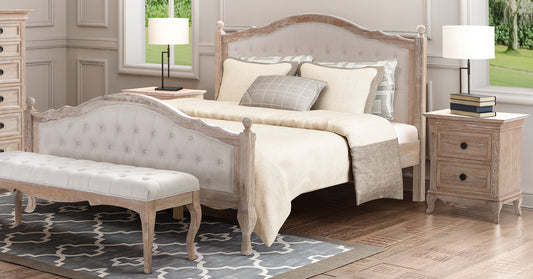 FABIAN Queen European Oak & Upholstered Bed