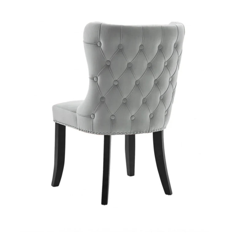 Margonia Plush Chair Dove Grey Velvet With Chrome Details Sumptuous Tufted Back