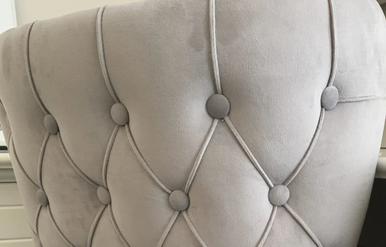Margonia Plush Chair Dove Grey Velvet With Chrome Details Sumptuous Tufted Back
