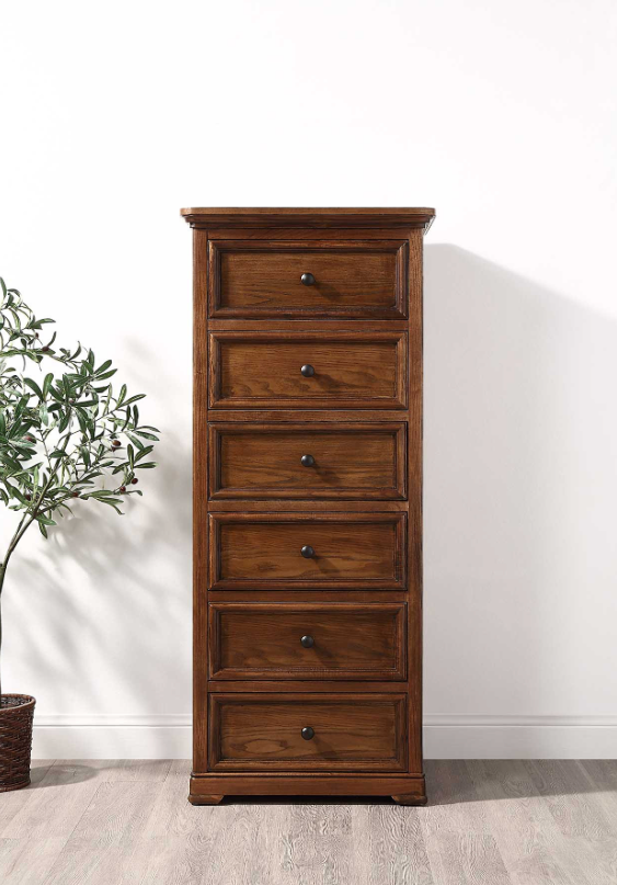 ASHLEIGH Narrow Chest Traditional Style Ash Wood Walnut Finish
