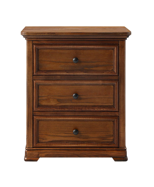 ASHLEIGH Bedside Table Traditional Style Ash Wood Walnut Finish