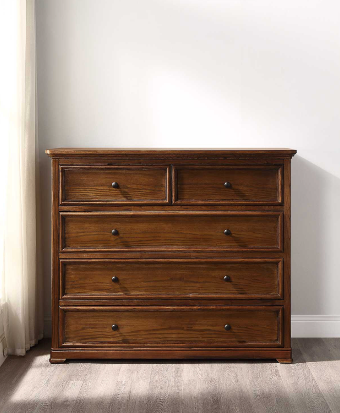 ASHLEIGH Tallboy Traditional Style Ash Wood Walnut Finish