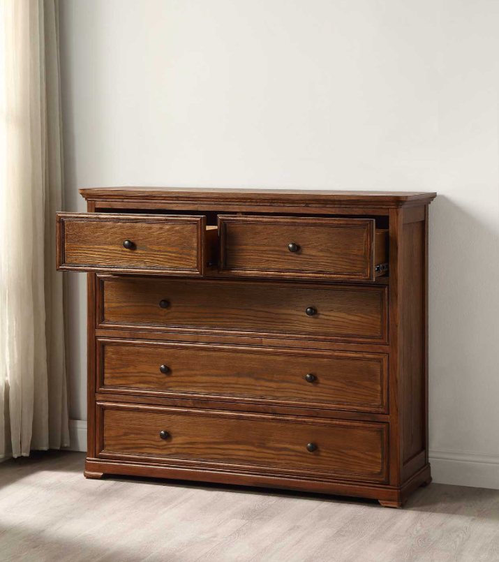 ASHLEIGH Tallboy Traditional Style Ash Wood Walnut Finish