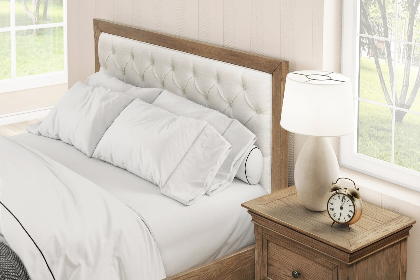 Dorset Square Oak Queen Bed with Slats