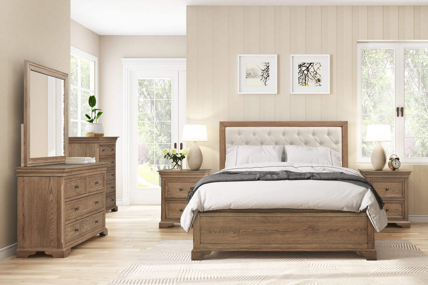 Dorset Square Oak Queen Bed with Slats