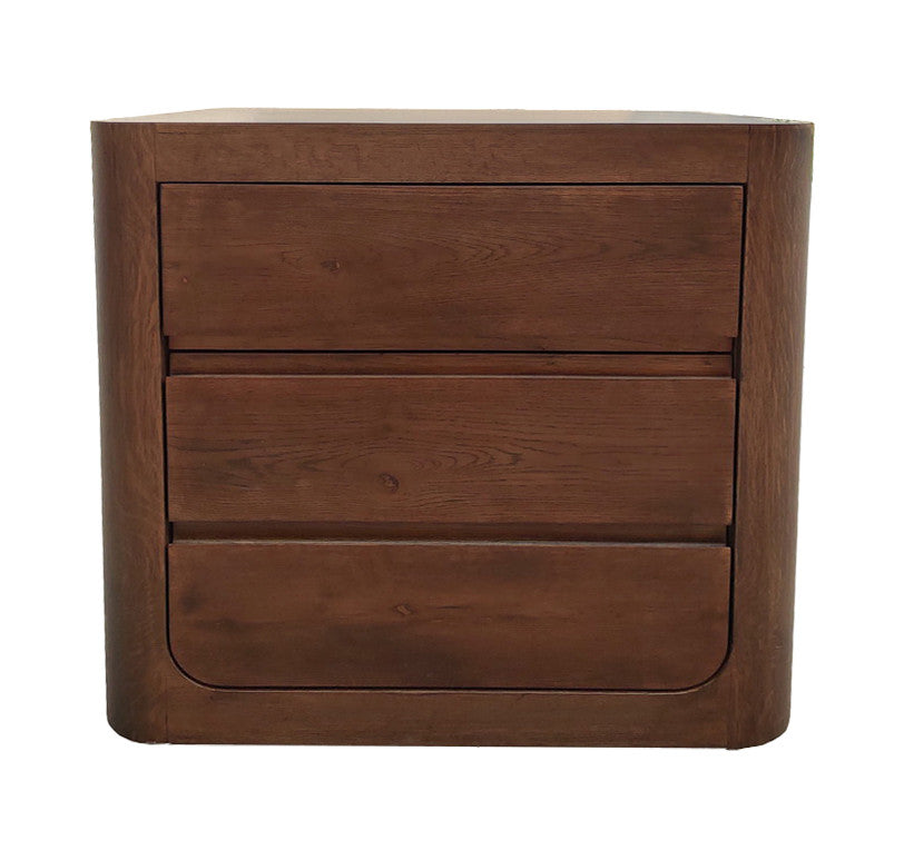 BOWER Curved Oak Bedside Table 3 Drawers Aged Oak finish