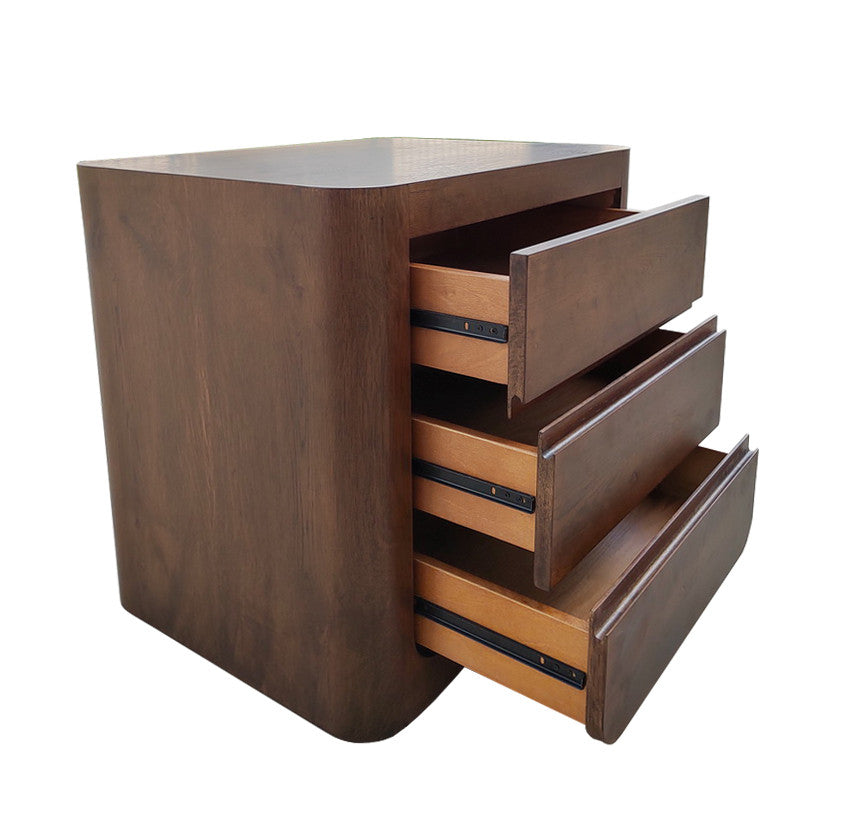 BOWER Curved Oak Bedside Table 3 Drawers Aged Oak finish