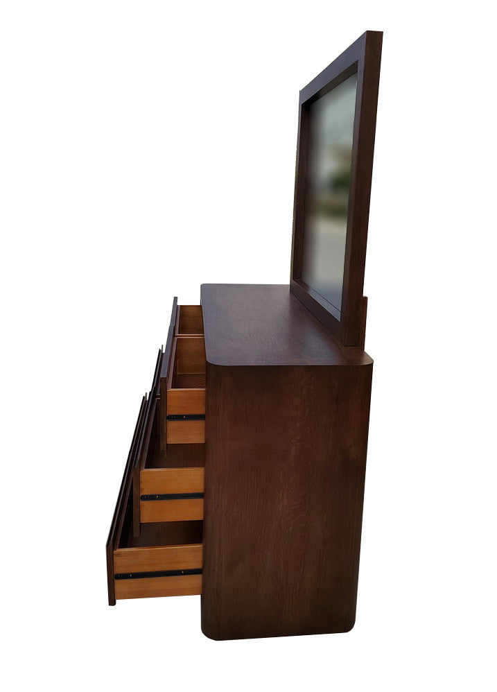BOWER Curved Oak Dressing Table 6 Drawers Aged Oak finish