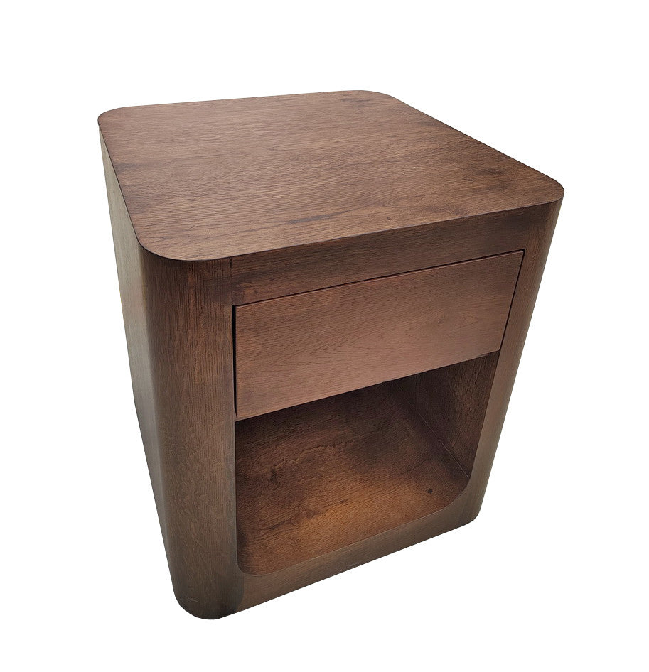 BOWER Curved Oak Bedside Table 1 Drawer Aged Oak finish