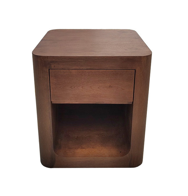 BOWER Curved Oak Bedside Table 1 Drawer Aged Oak finish