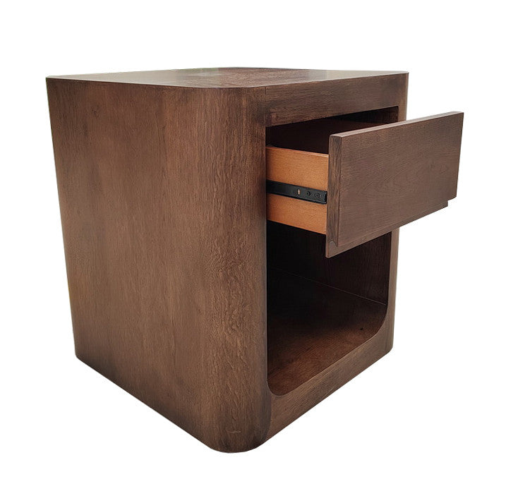 BOWER Curved Oak Bedside Table 1 Drawer Aged Oak finish