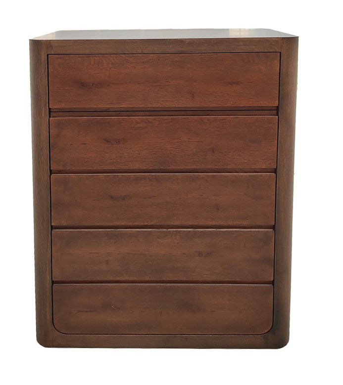 BOWER Curved Oak Tallboy 5 Drawers Aged Oak finish