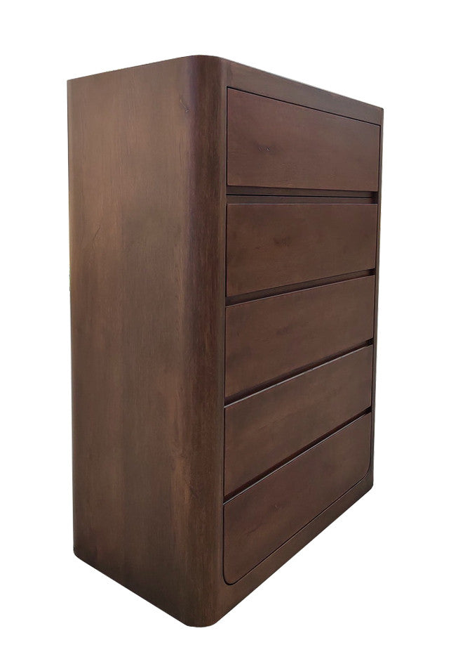 BOWER Curved Oak Tallboy 5 Drawers Aged Oak finish