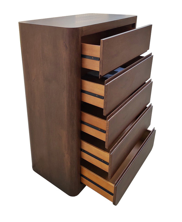 BOWER Curved Oak Tallboy 5 Drawers Aged Oak finish