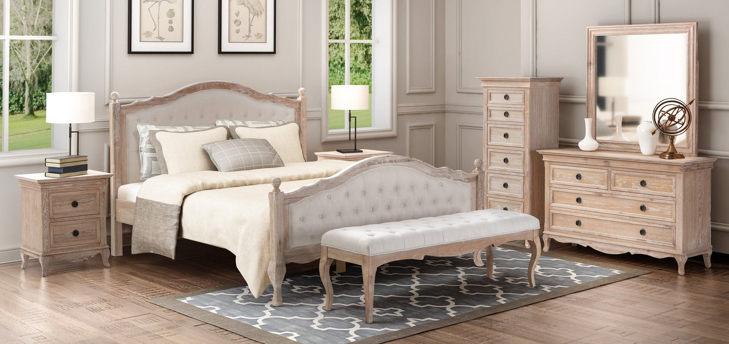 FABIAN King European Oak & Upholstered Bed