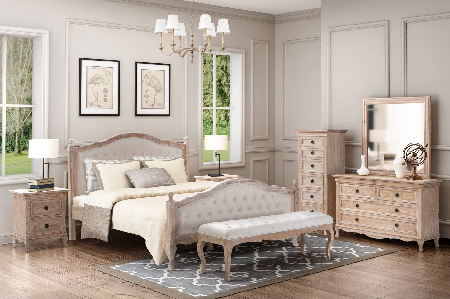 FABIAN King European Oak & Upholstered Bed