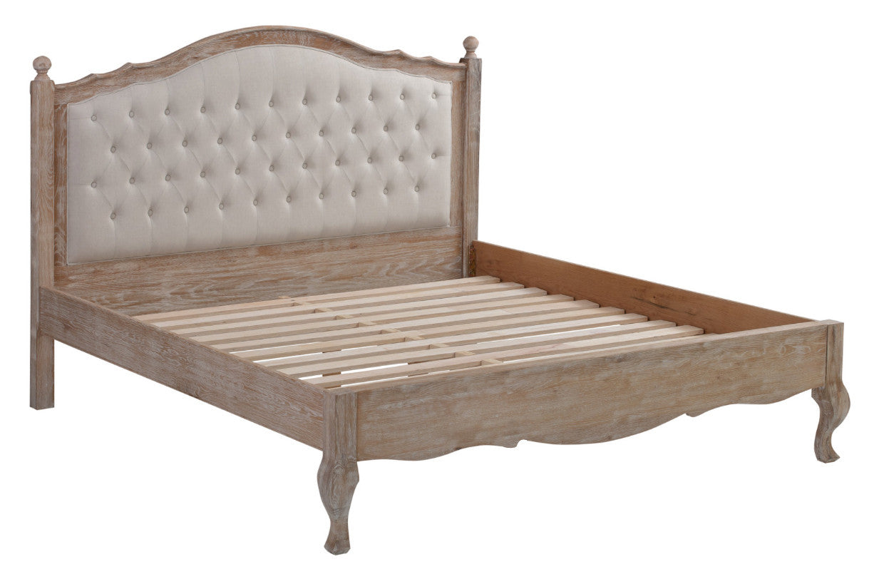 FABIAN Queen European Oak & Upholstered Bed LOW FOOT END