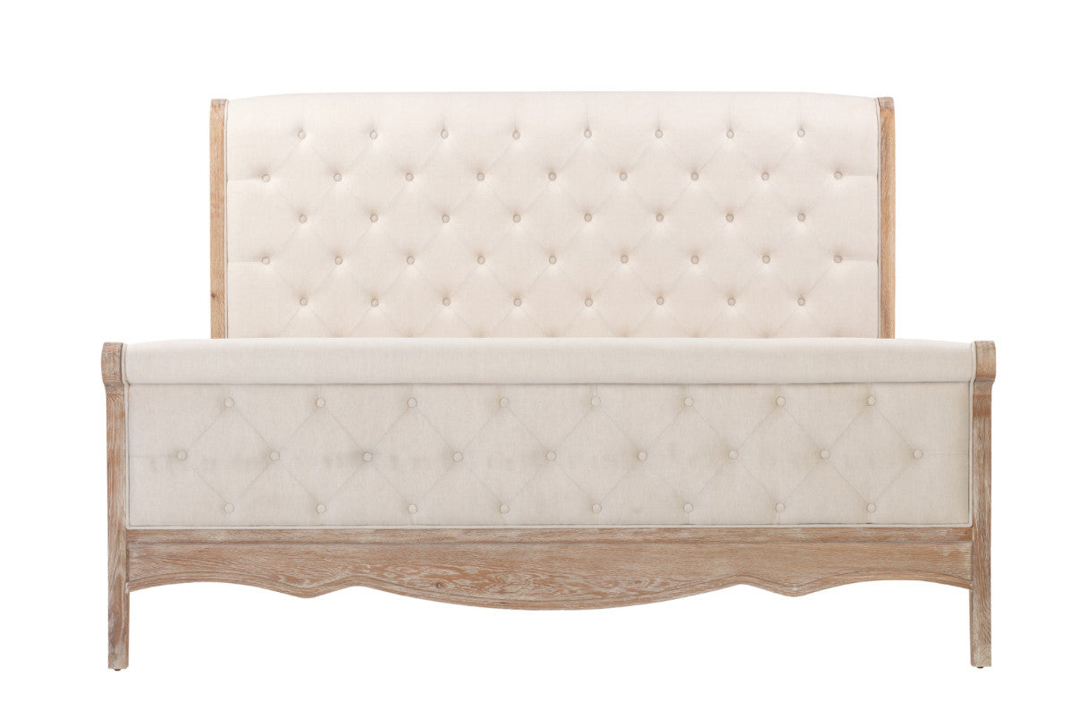FLEUR Queen European White Oak & Upholstered Bed HMF