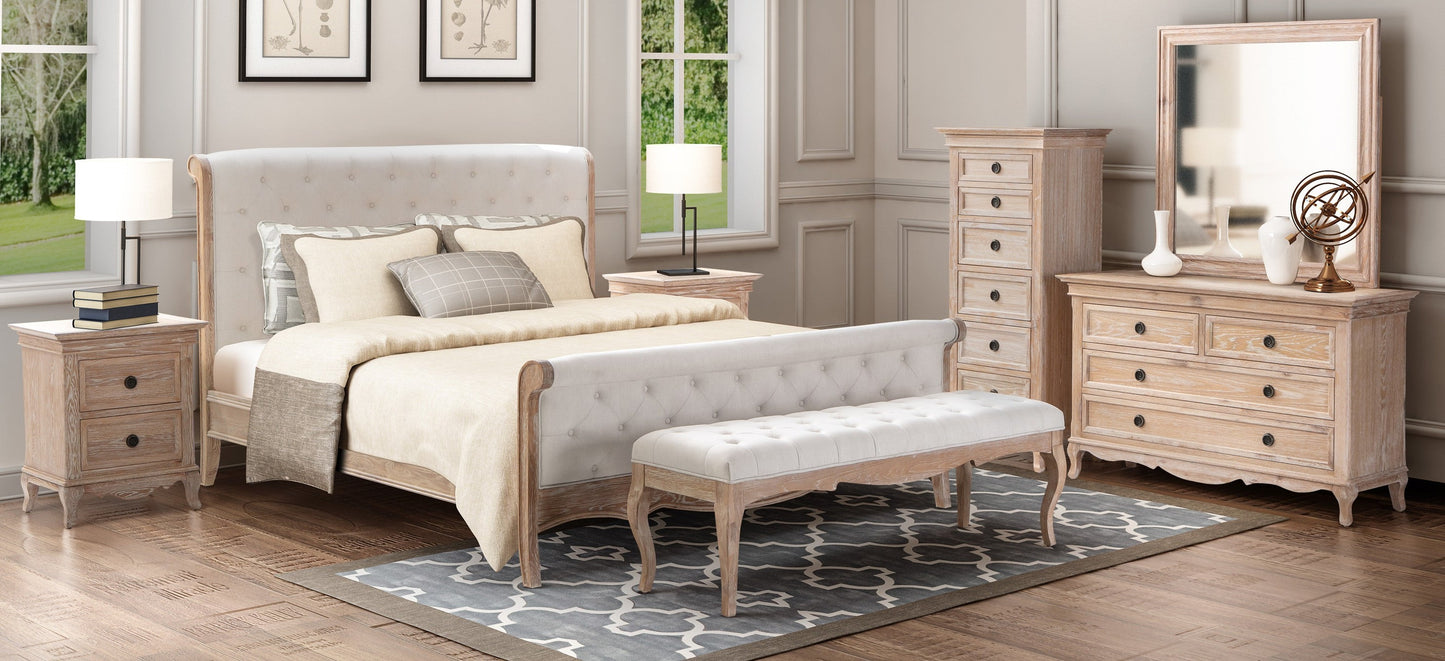 FLEUR Queen European White Oak & Upholstered Bed HMF