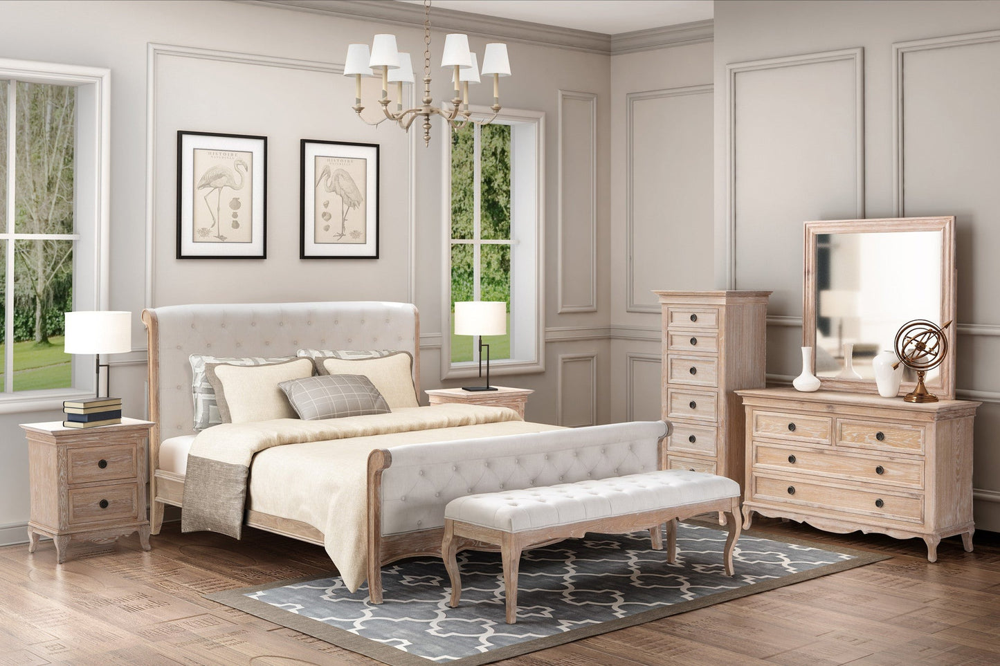 FLEUR Queen European White Oak & Upholstered Bed HMF
