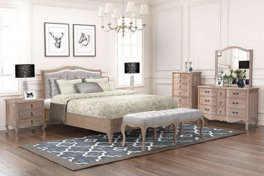 MONTEREY Queen Bed Upholstered and White Oak Wood