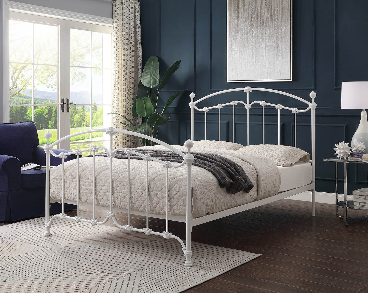 KATRINA WHITE King Single Size Cast and Wrought Iron Bed