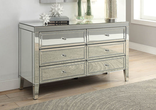 MAISON Silver Mirror 6 Drawer Low Chest Dressing Table