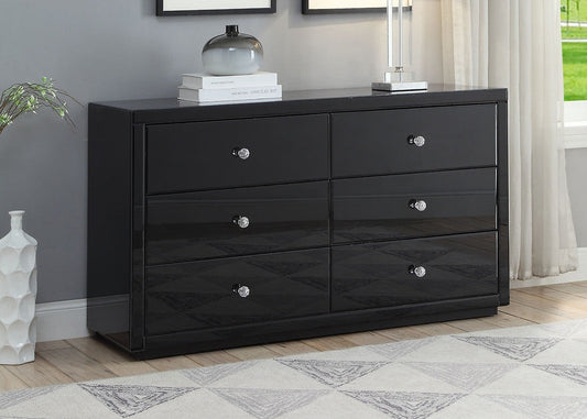 VENICE Black Glass Dressing Table Low Chest 6 Drawers