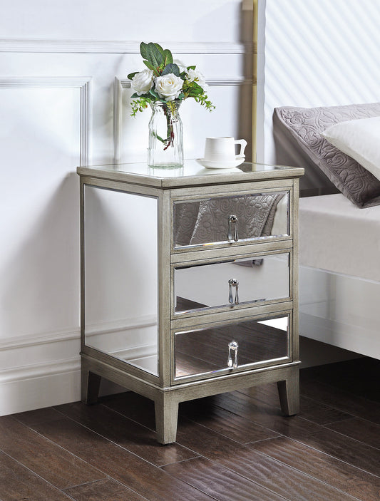 GATSBY Mirrored Bedside Table Antique Brushed Silver