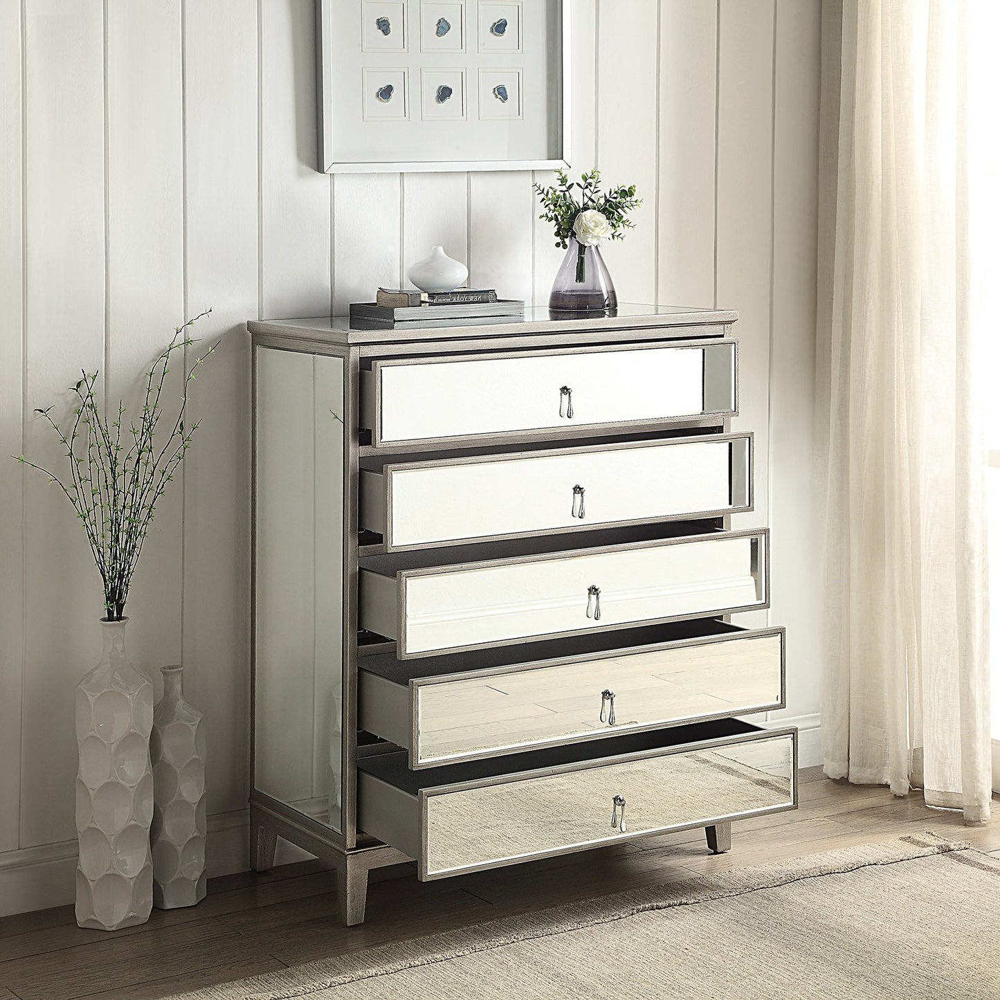 GATSBY Mirrored Tallboy Antique Brushed Silver