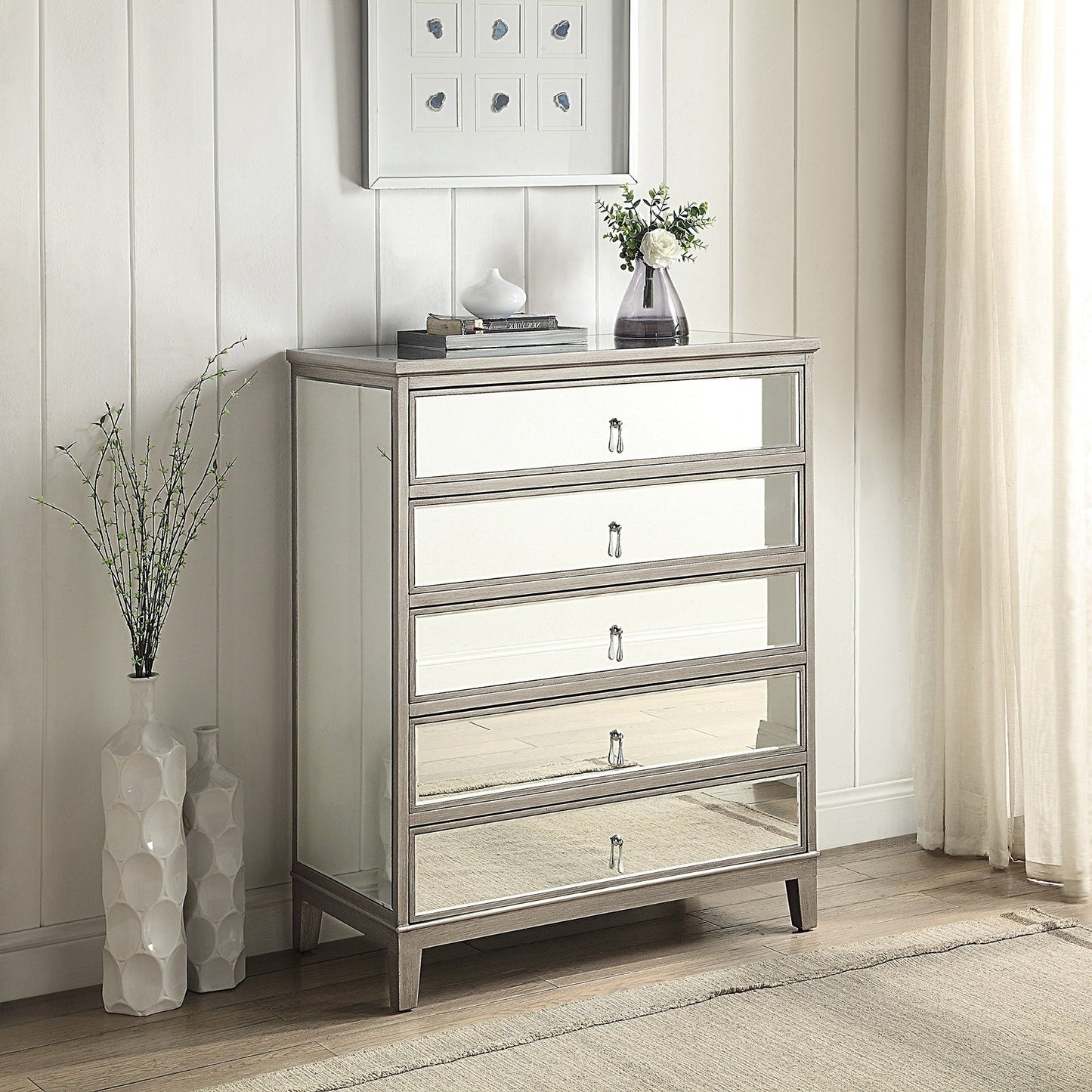 GATSBY Mirrored Tallboy Antique Brushed Silver