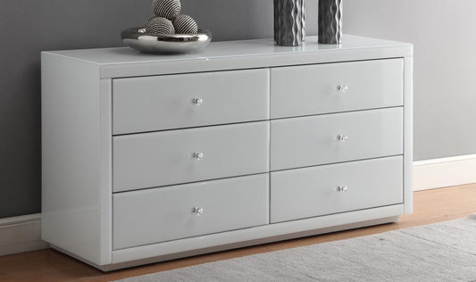 VENICE White Glass Dressing Table Low Chest 6 Drawers