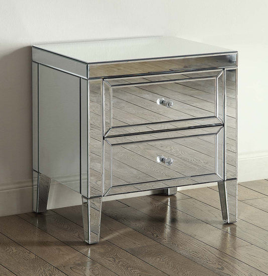 MAISON Silver Mirror 2 Drawer Bedside Table
