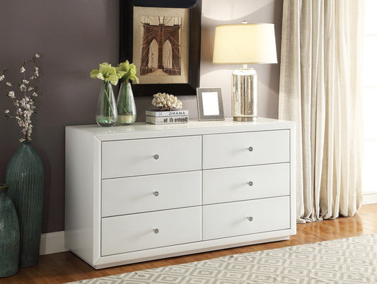 BOULEVARD WHITE GLASS Dresser Low Chest 6 Drawers
