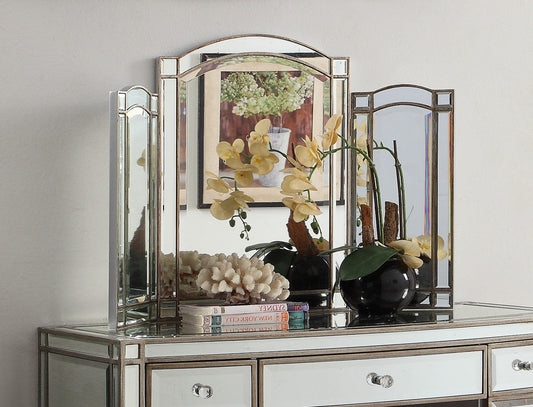 ROCHELLE Mirror Tri-Fold Mirror Antique Brushed Silver Wood Frame