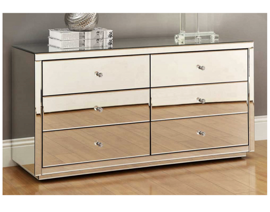 VEGAS Mirrored Dressing Table Low Chest 6 Drawers