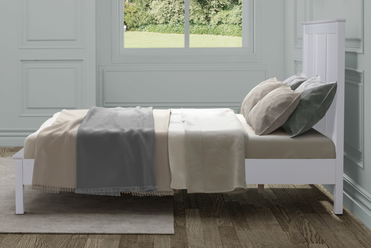 BYRON White Queen Bed Panel Headboard Pine Wood Low Foot End