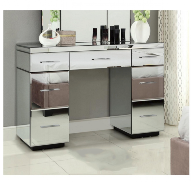 Rio Mirrored Dressing Table 7 Drawers Metal Bar Handles Bradshaw