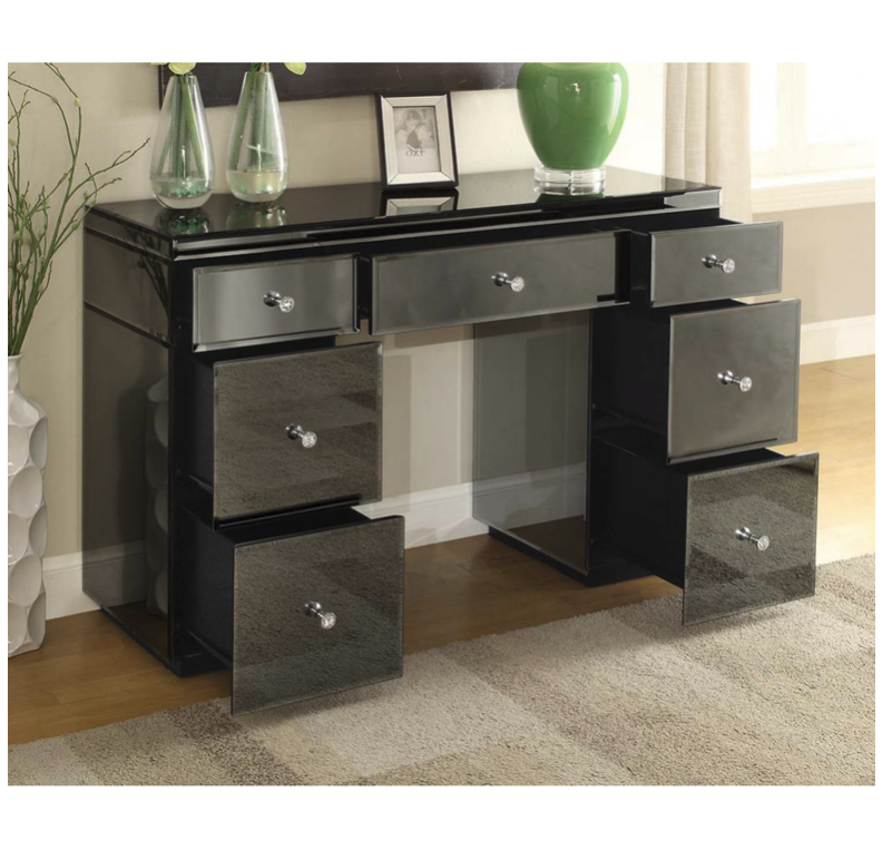 Rio Smoke Mirror Dressing Table 7 Drawers Metal Crystal Insert