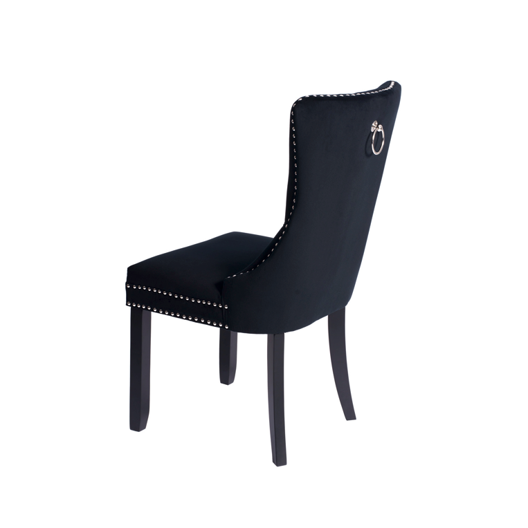 Antoinette Plush Dining Chair Black Velvet With Chrome Details & Chrome Rear Handle