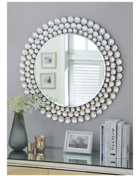 SELENA Round Wall Mirror Crystal Surround Contemporary Style