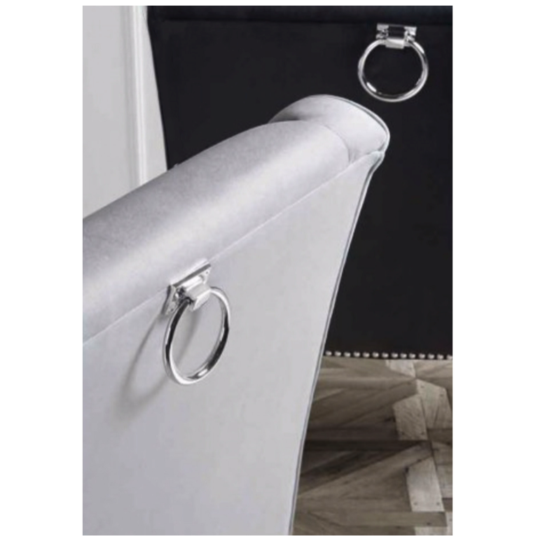Lauren Plush Armchair Grey Velvet With Chrome Details and Front leg wheels