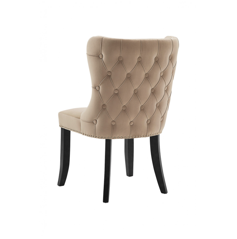 Margonia Plush Chair Taupe Velvet With Chrome Details Sumptuous Tufted Back