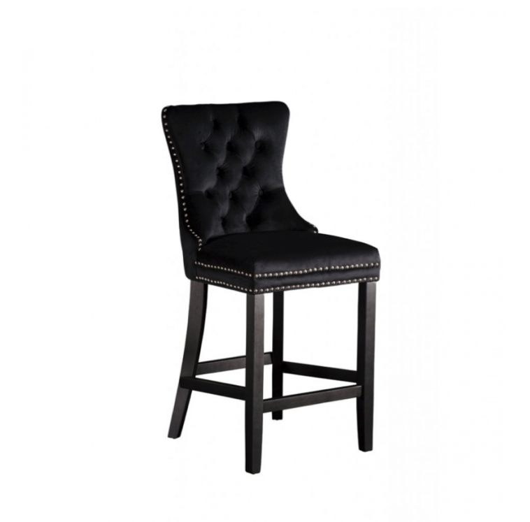 Antoinette Bar Stool Black Velvet Chrome Details & Rear Handle Tufted Seat-rest