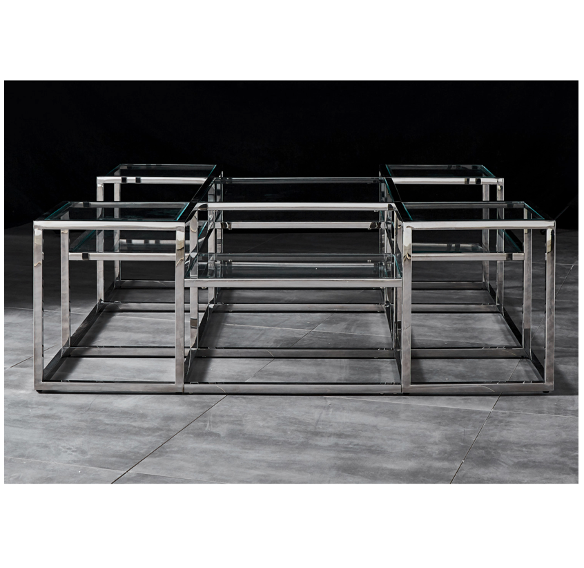 SAYER Coffee Table Stainless Steel and Tempered Glass