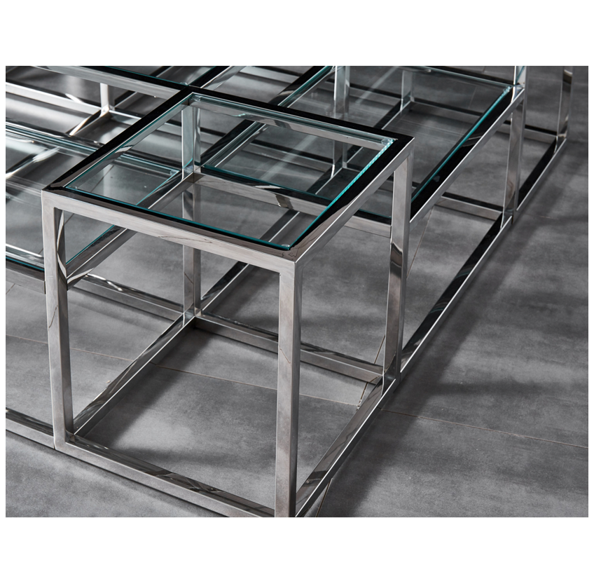 SAYER Coffee Table Stainless Steel and Tempered Glass