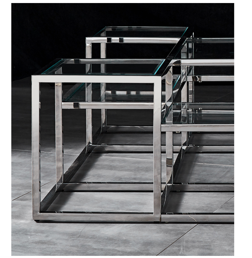 SAYER Coffee Table Stainless Steel and Tempered Glass