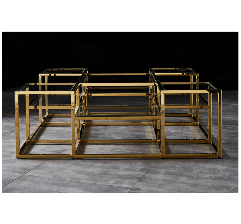 SAYER Coffee Table Stainless Steel Gold Finish and Tempered Glass